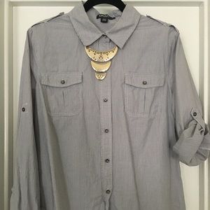 DKNY Button Down Top with Rollup Sleeves